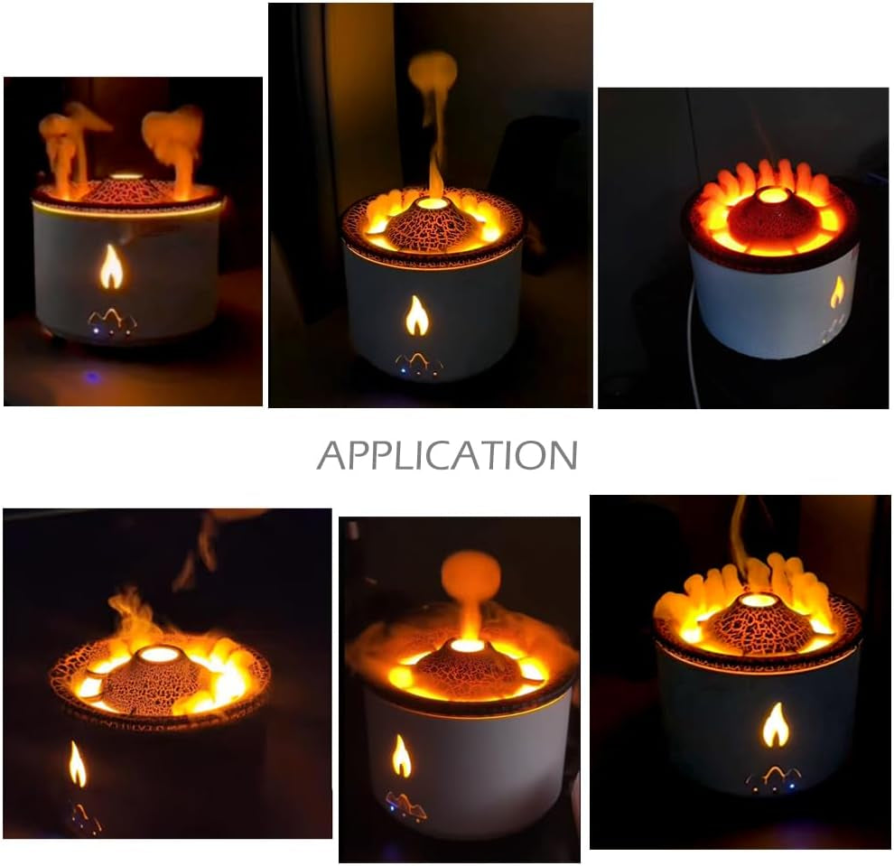 Ultrasonic Volcano Jellyfish Flame Humidifier Original Flame Diffuser Volcano Lamp Aroma Diffuser for Essential Oils Diffusers, Small Fireplace Humidifier Fire Oil Diffuse for Home Large Room Kids