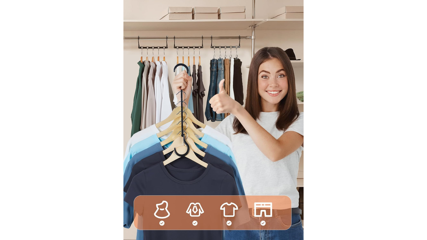 Space Saving Hangers 10 Pack, Premium Smart Hanger Hooks, Sturdy Cascading Hangers with 5 Holes for Heavy Clothes, Closet Organizers and Storage, College Dorm Room Essentials