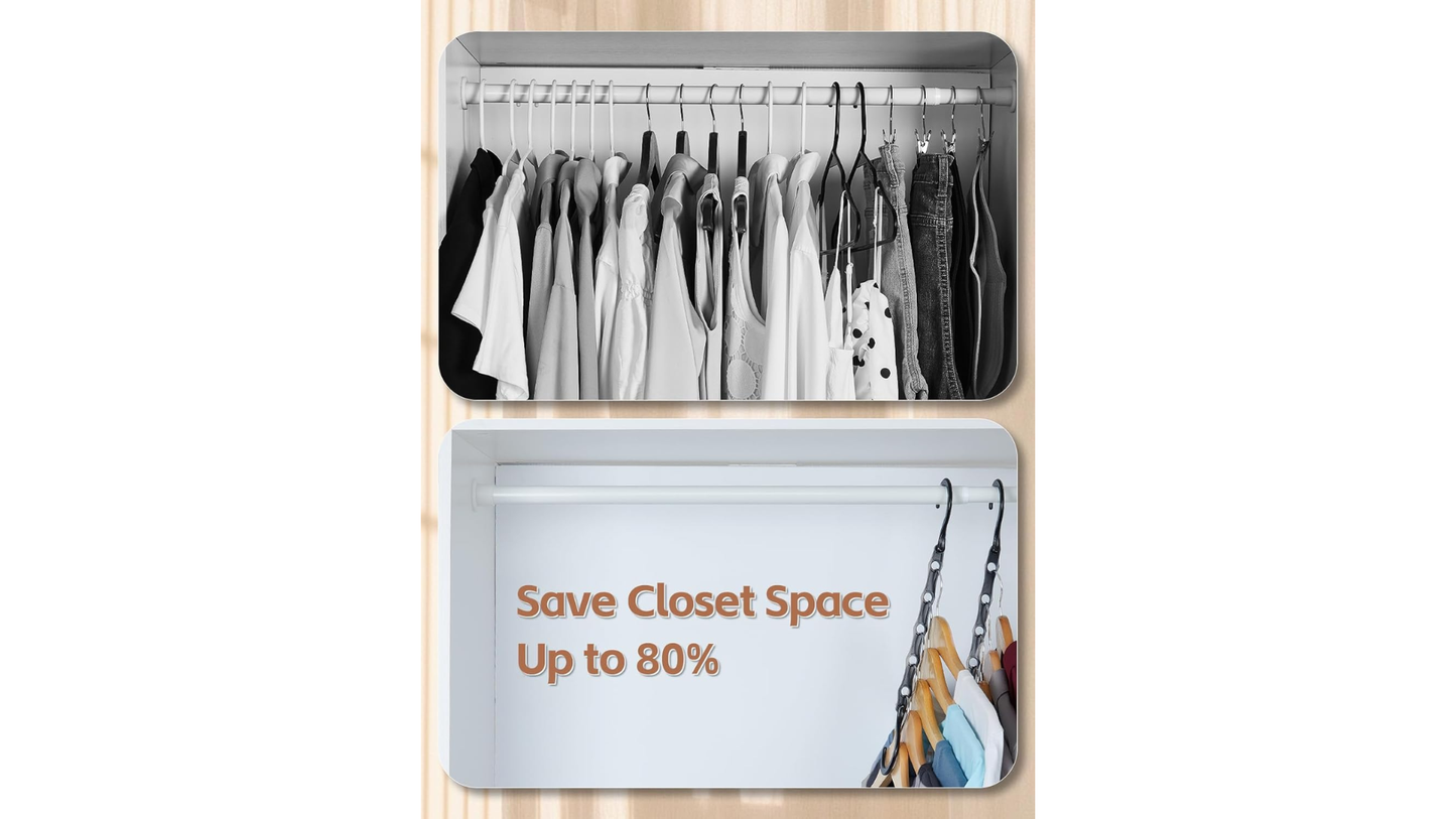Space Saving Hangers 10 Pack, Premium Smart Hanger Hooks, Sturdy Cascading Hangers with 5 Holes for Heavy Clothes, Closet Organizers and Storage, College Dorm Room Essentials