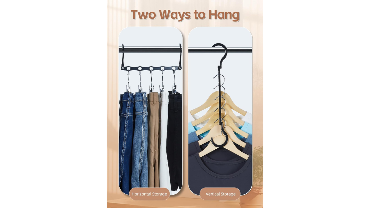 Space Saving Hangers 10 Pack, Premium Smart Hanger Hooks, Sturdy Cascading Hangers with 5 Holes for Heavy Clothes, Closet Organizers and Storage, College Dorm Room Essentials