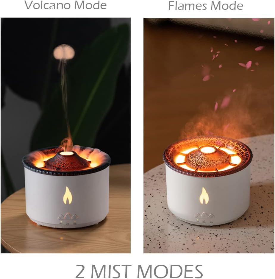 Ultrasonic Volcano Jellyfish Flame Humidifier Original Flame Diffuser Volcano Lamp Aroma Diffuser for Essential Oils Diffusers, Small Fireplace Humidifier Fire Oil Diffuse for Home Large Room Kids